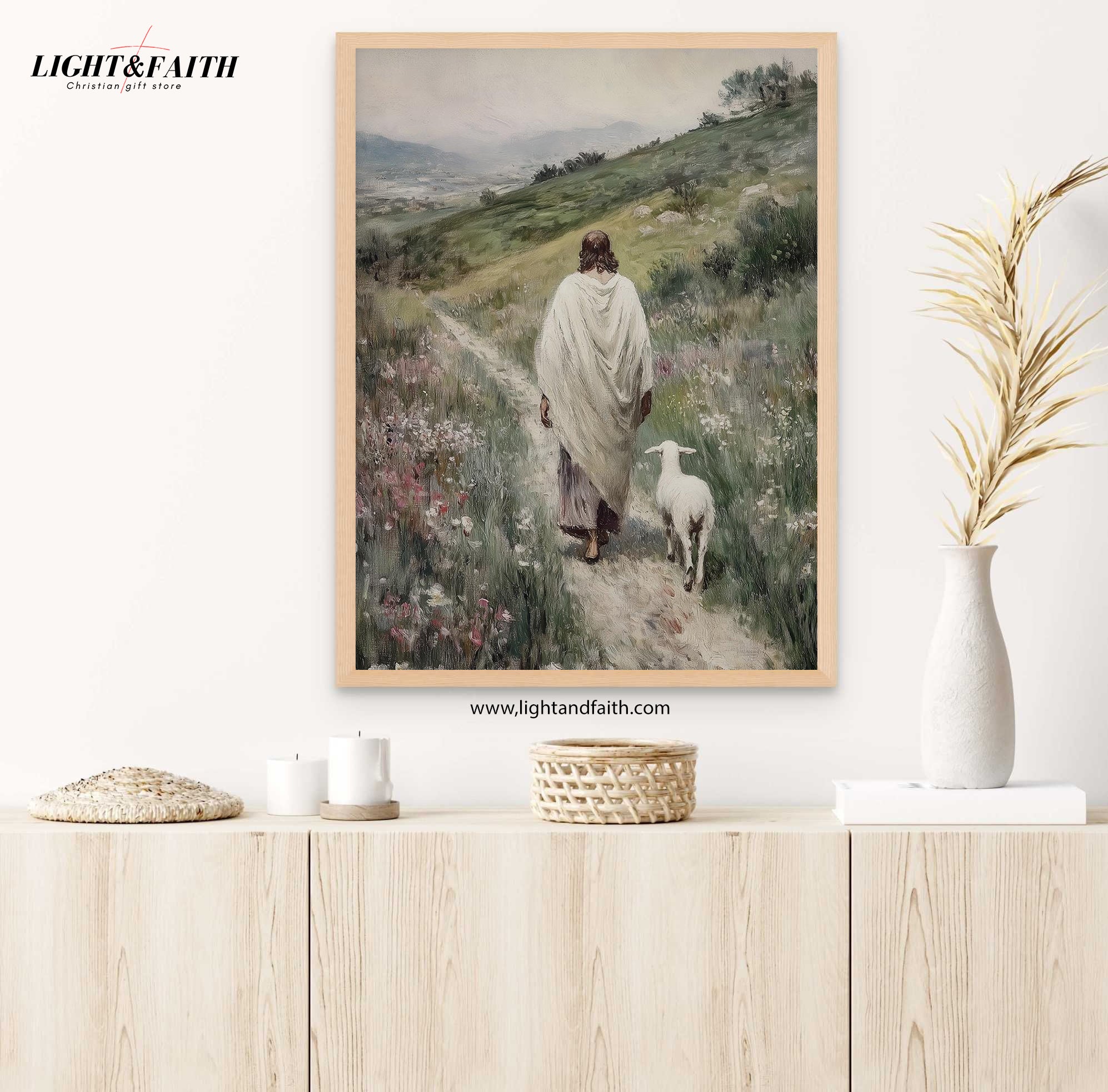 Good Shepherd Jesus Poster, Vintage Christian Poster, Lamb Poster, Jesus Leaving The 99, Bible Art Poster